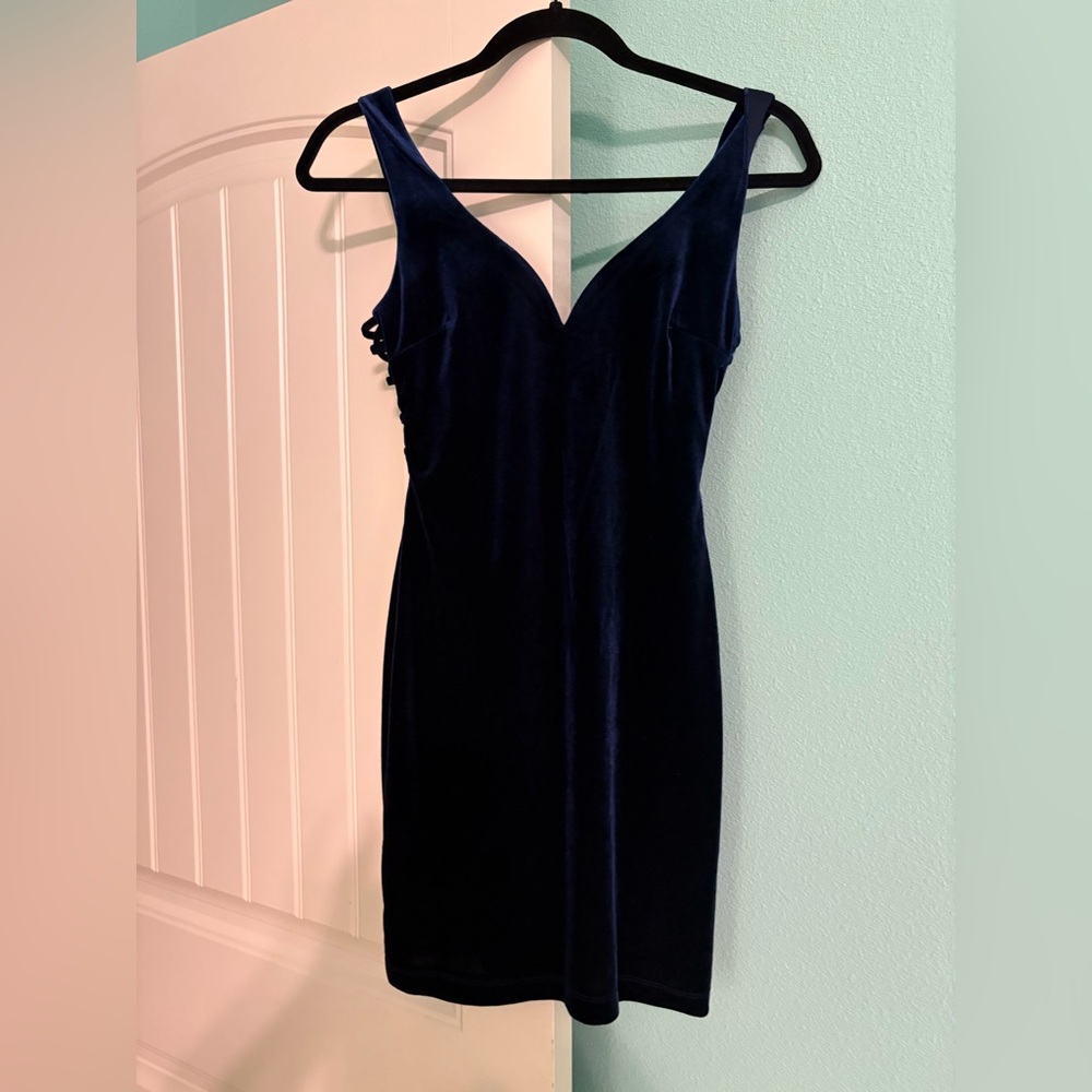 Dillards navy velvet mini dress